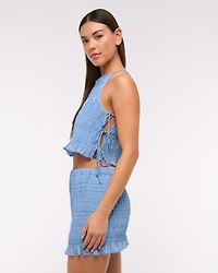 Mid Rise Sheer Ruched Mini Skort