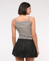 Mid Rise Bubble Hem Denim Mini Skirt