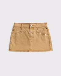 Mid Rise Studded Denim Mini Skirt