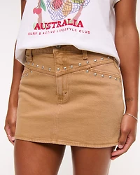 Curve Love Mid Rise Denim Studded Mini Skirt