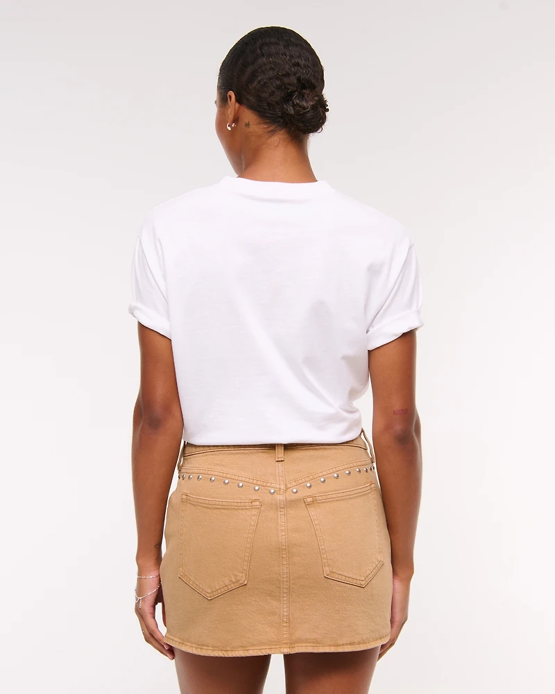 Curve Love Mid Rise Denim Studded Mini Skirt