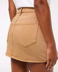 Curve Love Mid Rise Denim Studded Mini Skirt