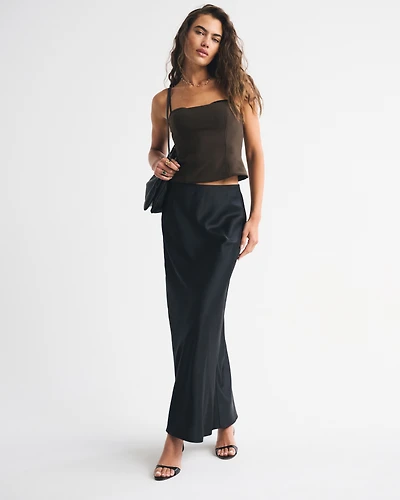 High Rise Satin Maxi Skirt