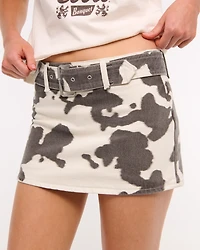 Mid Rise Belted Denim Mini Skort