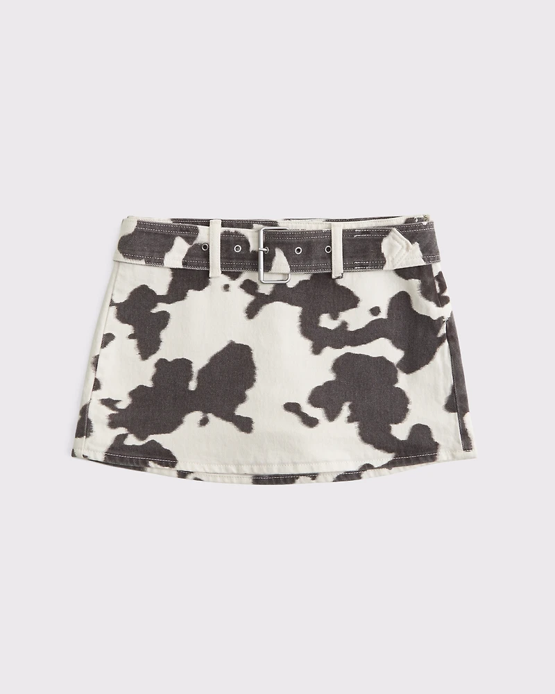 Mid Rise Belted Denim Mini Skort