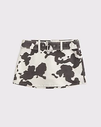 Mid Rise Belted Denim Mini Skort