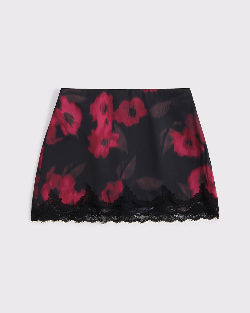 High Rise Lace & Satin Mini Skort