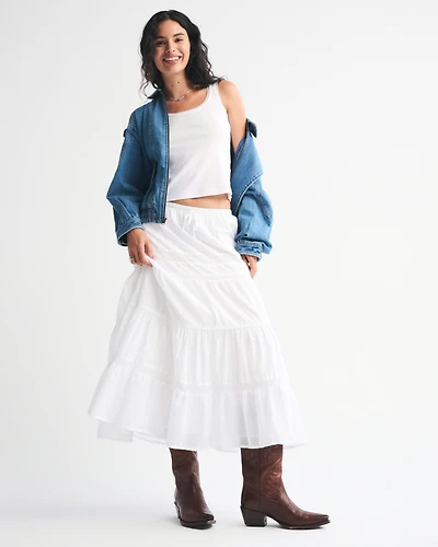 Tie-Waist Tiered Maxi Skirt