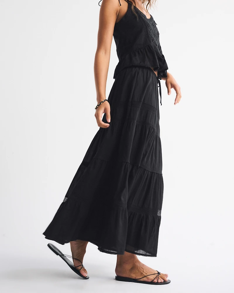 Tie-Waist Tiered Maxi Skirt