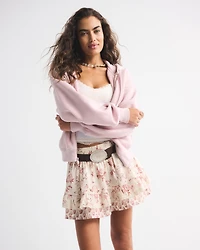 High Rise Lace-Trim Ruffle Mini Skort
