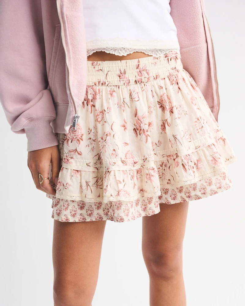 High Rise Lace-Trim Ruffle Mini Skort