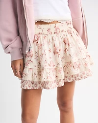 High Rise Lace-Trim Ruffle Mini Skort