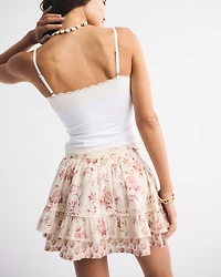 High Rise Lace-Trim Ruffle Mini Skort