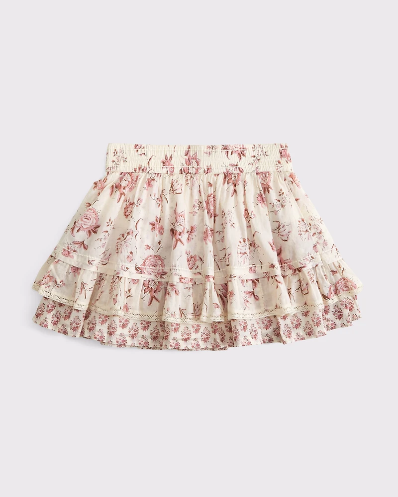 High Rise Lace-Trim Ruffle Mini Skort