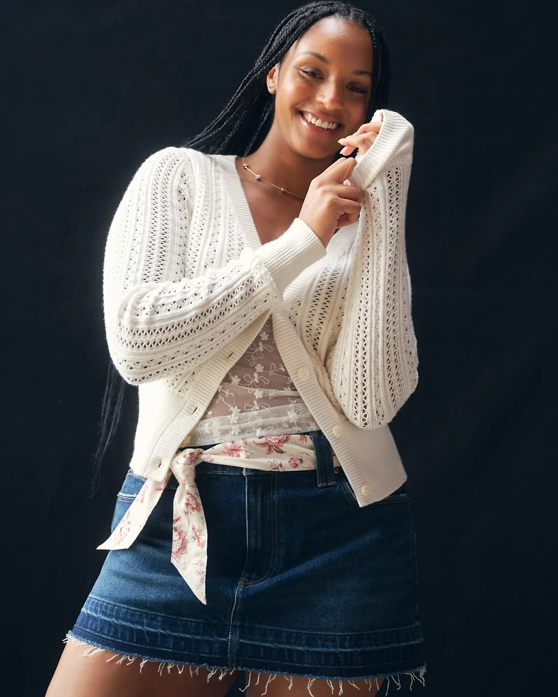 Mid Rise Belted Scarf Denim Mini Skirt