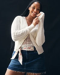 Mid Rise Belted Scarf Denim Mini Skirt