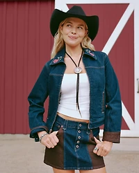 Mixed Fabric Denim Mini Skirt