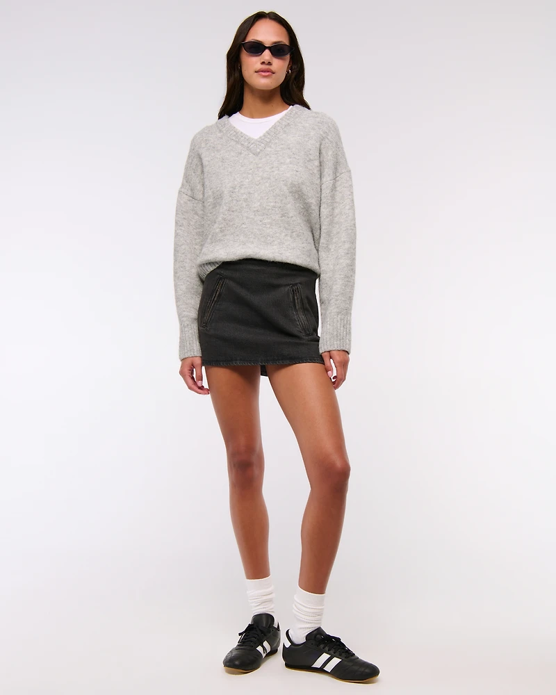 The A&F Scarlett Mid Rise Denim Micro Skort