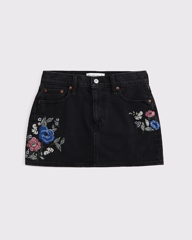 Mid Rise 5-Pocket Denim Mini Skort