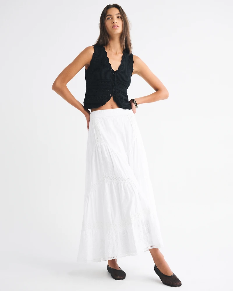High Rise Drop-Waist Boho Maxi Skirt