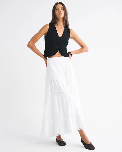 High Rise Drop-Waist Boho Maxi Skirt