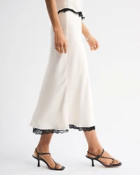 High Rise Satin Midi Skirt