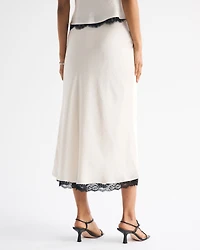 High Rise Satin Midi Skirt