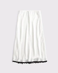 High Rise Satin Midi Skirt