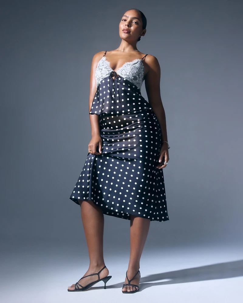 High Rise Satin Midi Skirt