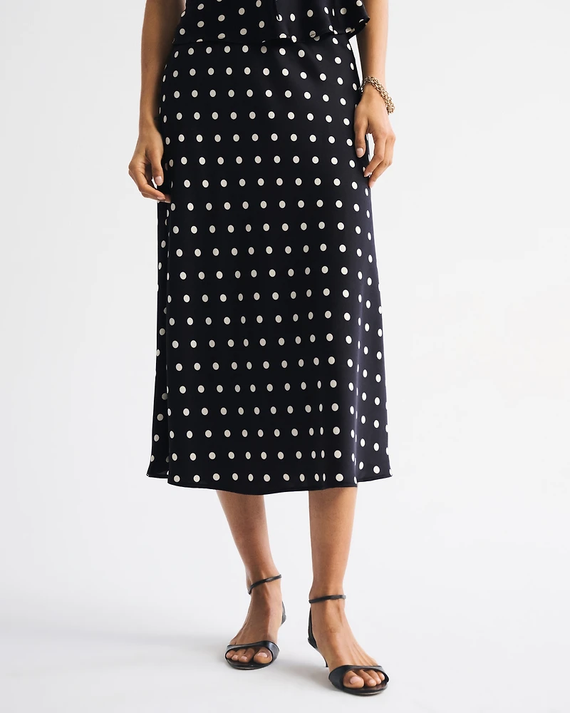 High Rise Satin Midi Skirt