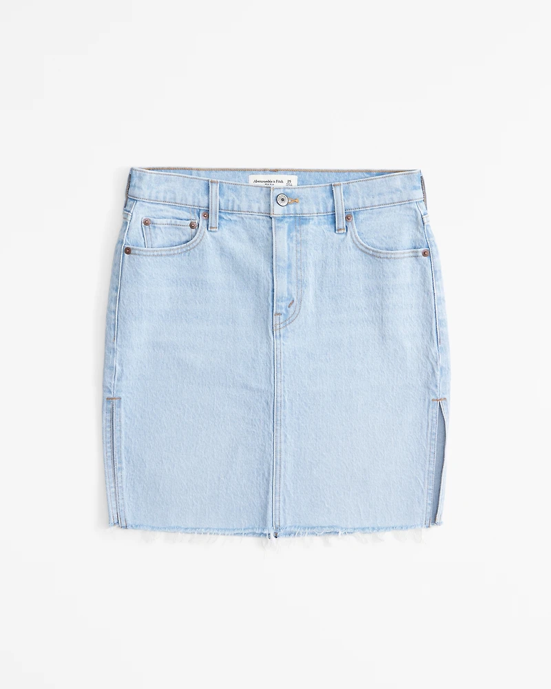 Mid Rise Denim Pencil Midi Skirt