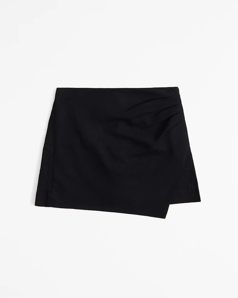 Draped Linen-Blend Wrap Mini Skort