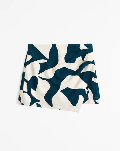 Draped Linen-Blend Wrap Mini Skort