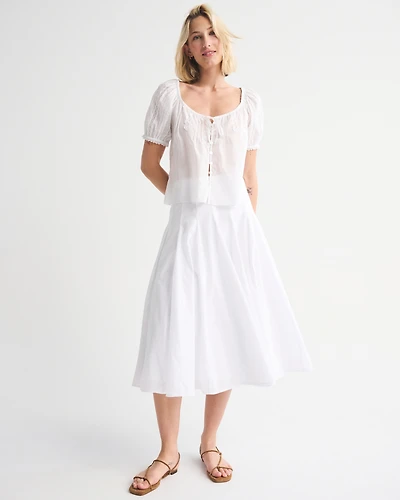 100% Cotton Godet Midi Skirt