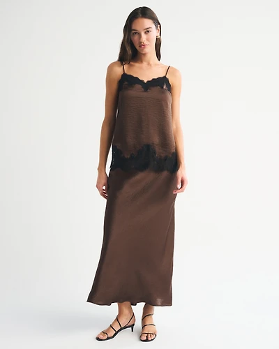 High Rise Satin Maxi Skirt