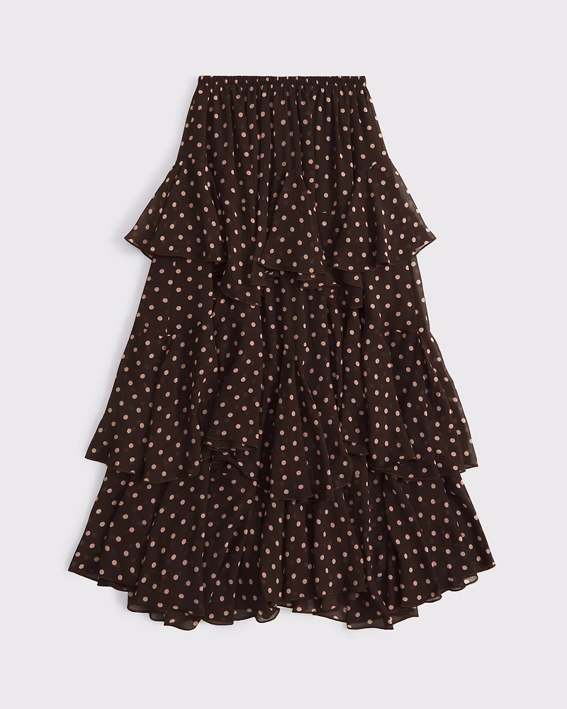 High Rise Embroidered Mesh Flowy Maxi Skirt