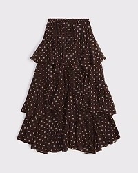 High Rise Embroidered Mesh Flowy Maxi Skirt