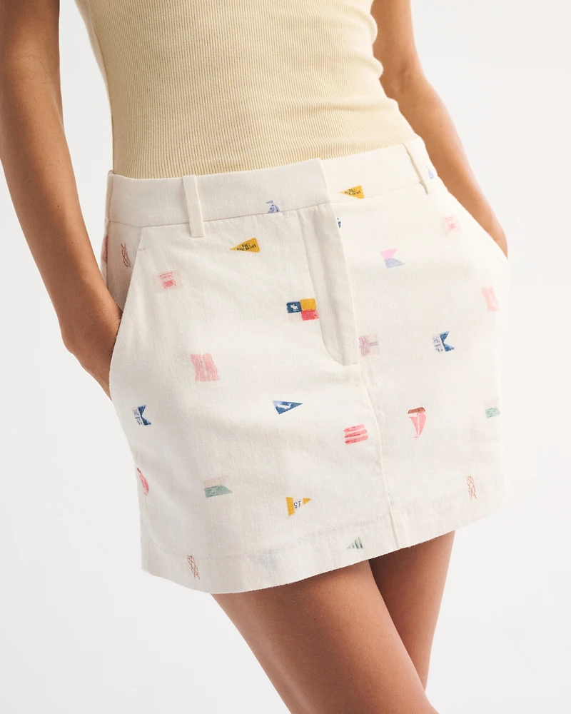 Linen-Blend Tailored Mini Skort