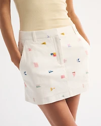 Linen-Blend Tailored Mini Skort