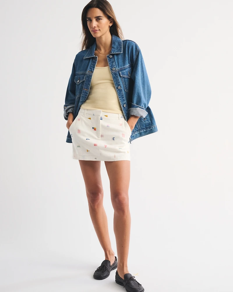 Linen-Blend Tailored Mini Skort