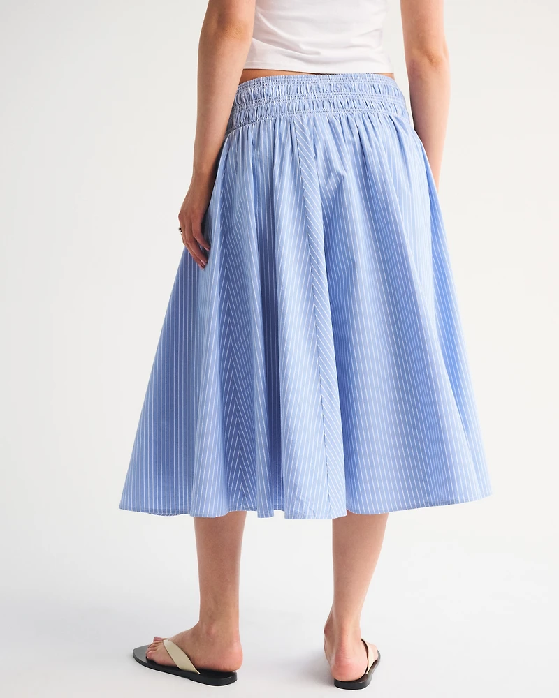Smocked Drop-Waist Poplin Midi Skirt