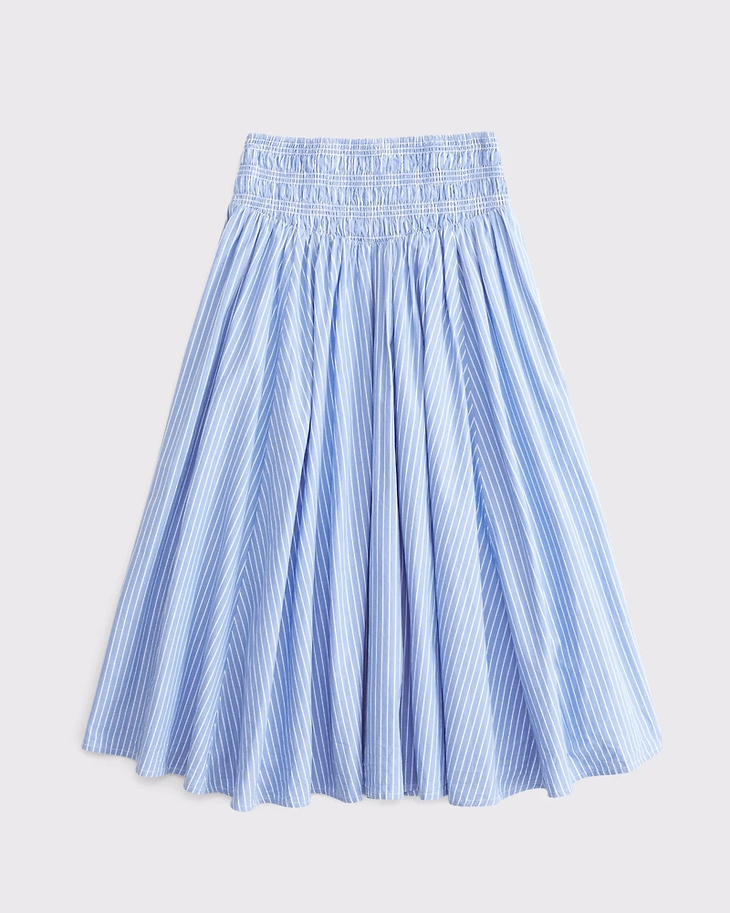Smocked Drop-Waist Poplin Midi Skirt