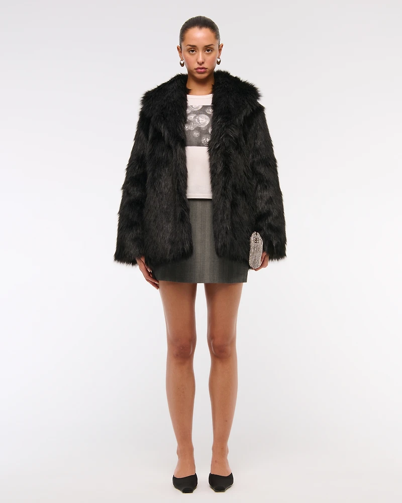 Shawl Collar Faux Fur Coat