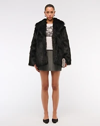 Shawl Collar Faux Fur Coat