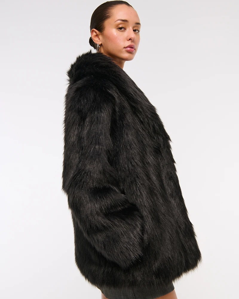 Shawl Collar Faux Fur Coat