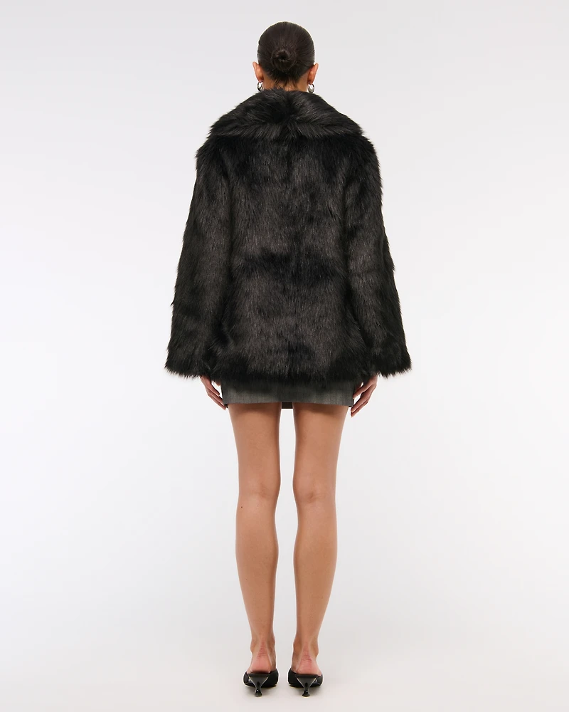 Shawl Collar Faux Fur Coat