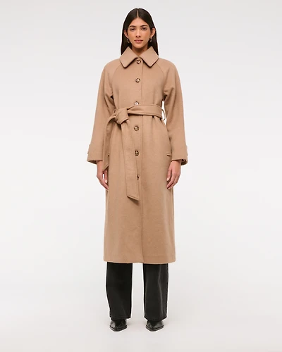 Wool-Blend Belted Coat