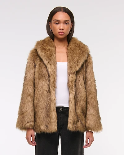 Shawl Collar Faux Fur Coat