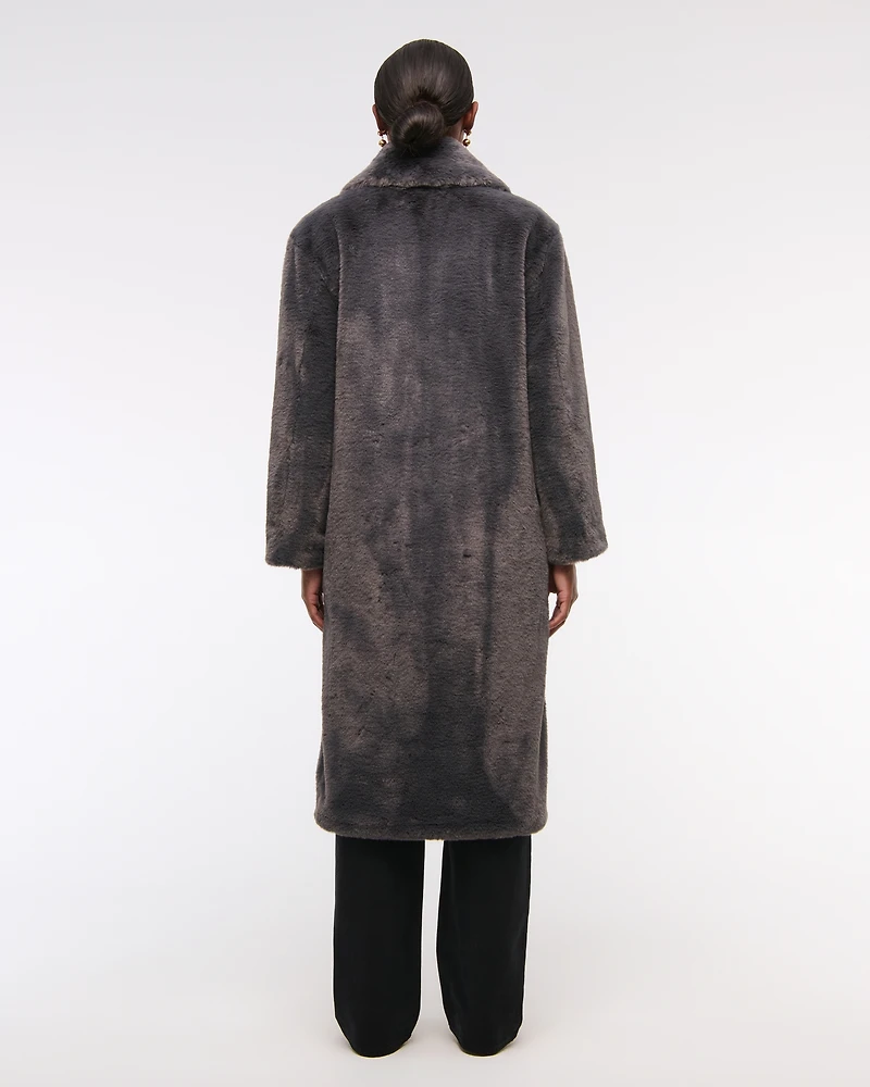 Double-Breasted Faux Fur Coat