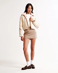 Sherpa-Lined Cropped Twill Workwear Jacket